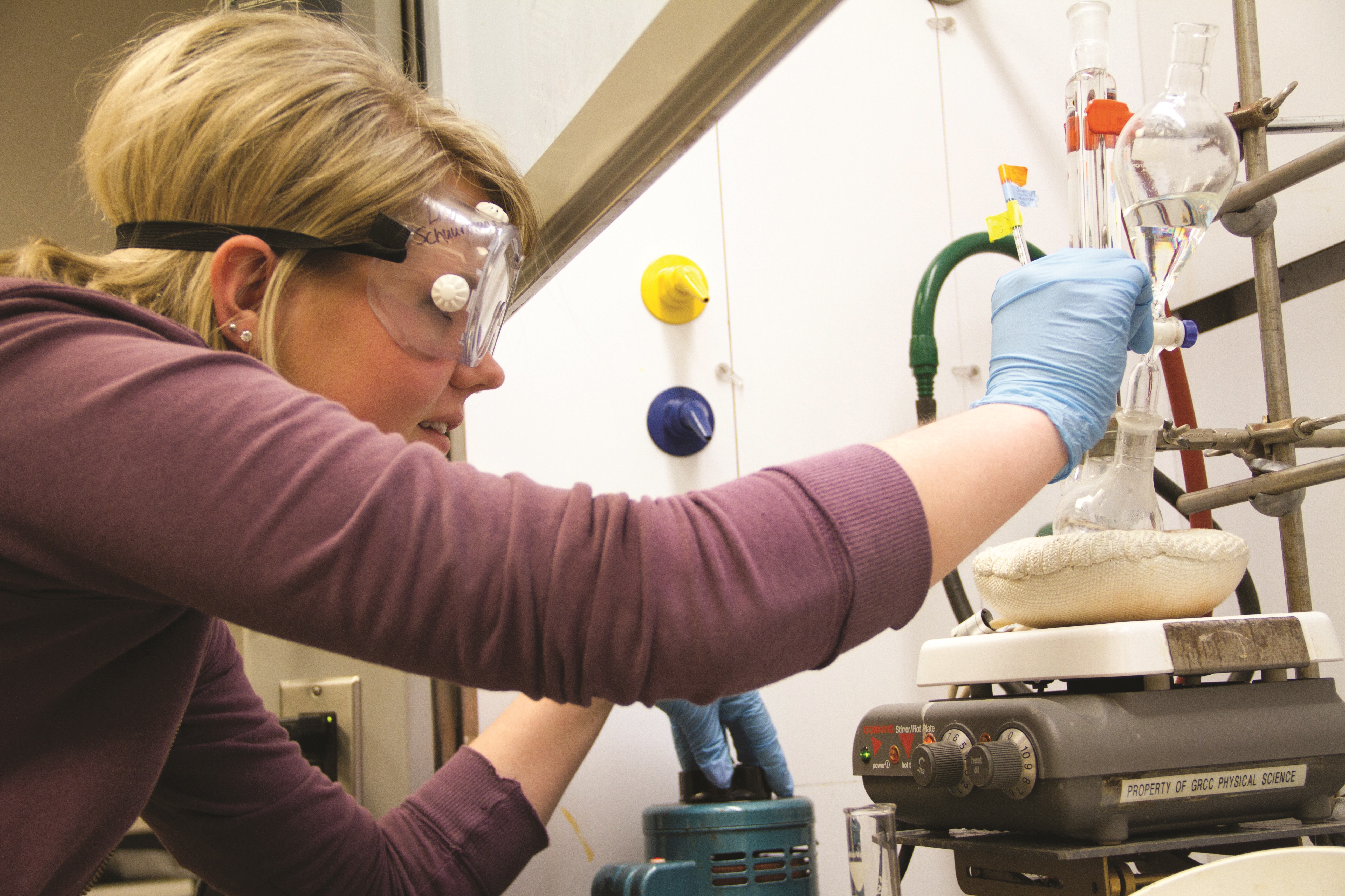 GRCC Student working in an Organic Chem Lab